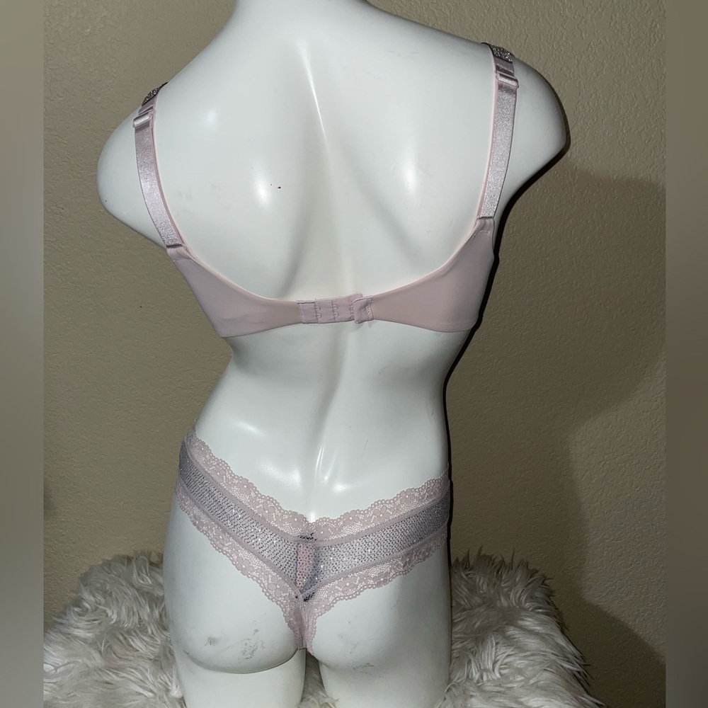 Victoria Secret Shine Strap Bra VS Taupe Shine Strap Rhinestone Panty Set 🆕 🪩 - Picture 9 of 13